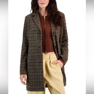 Maralyn & Me Plaid Brown Women’s Long Wool Trench Coat Peacoat Size XS